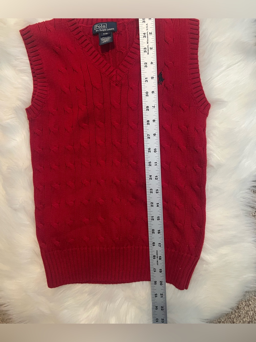 Polo Ralph Lauren Boys or child’s cable knit sleeveless red vest size S (8) - Picture 4 of 8